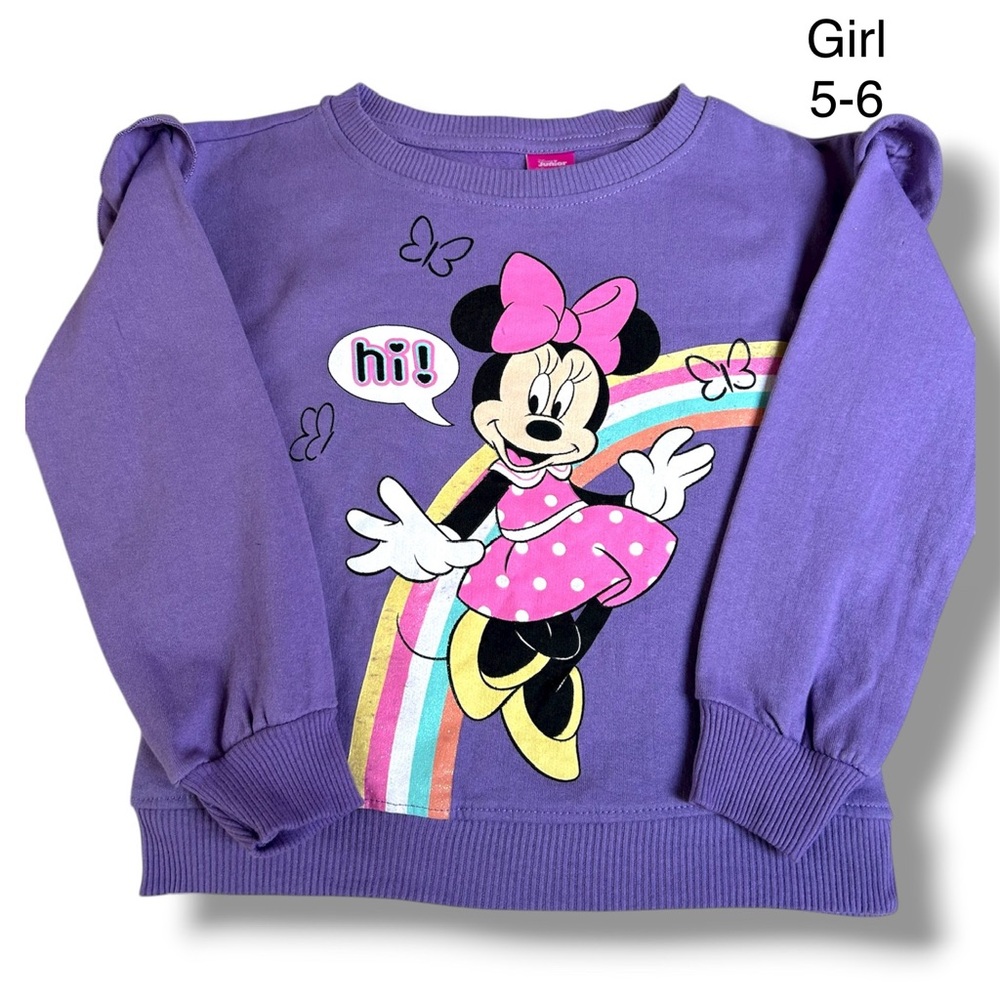 NWOT. Disney Purple Minnie Mouse Girl Fleece Sweatshirt 5/6 New with small flaws